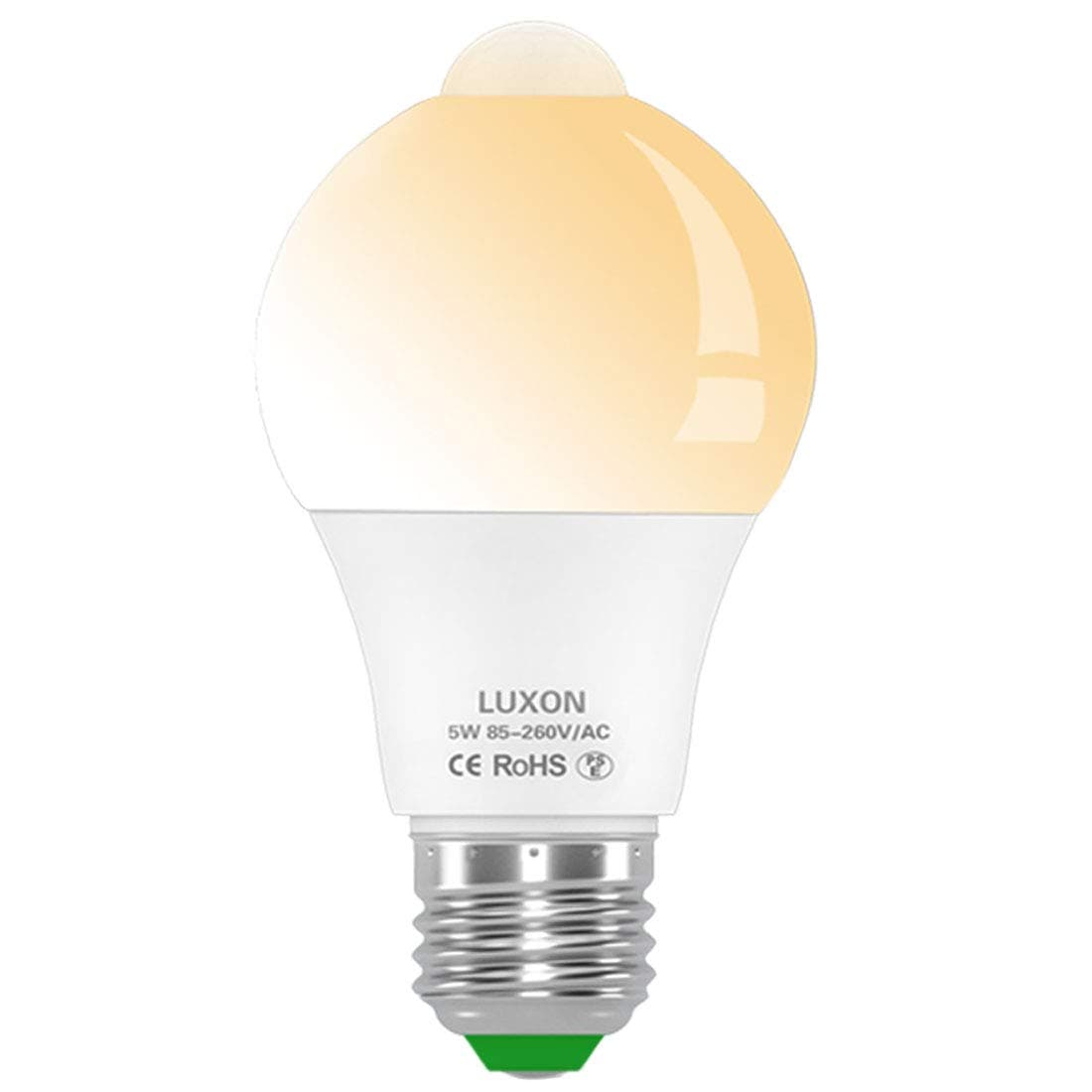 Motion Sensor Light Bulb 5W Dusk to Dawn Pir Built-In Motion Detector Bulbs E26 Base A19 Indoor Outdoor LED Light Bulbs 2700K Soft White 450 Lumens Night Lights by LUXON