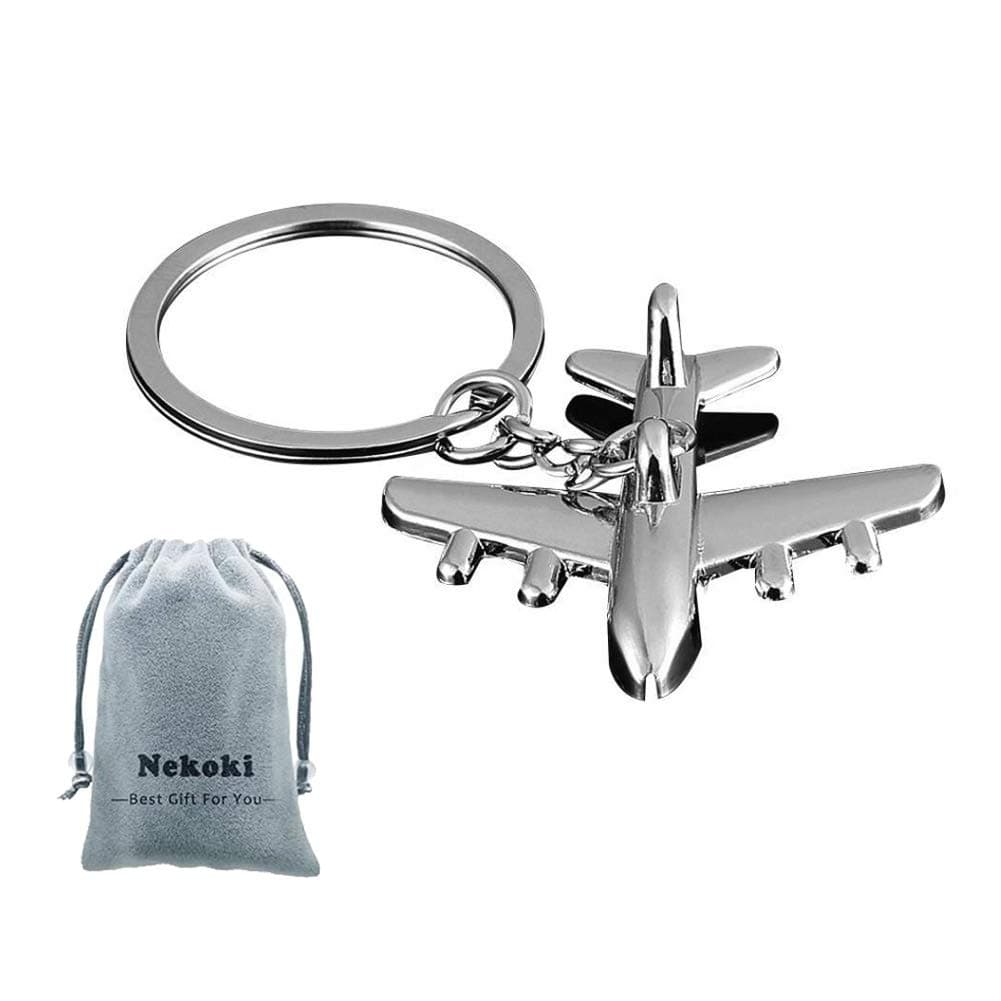 Nekoki Airplane Keychain 3D Airplane Model Key Ring Creative Aircraft Metal Keyfob for Birthday Christmas Gifts,Flying Aviation Graduation Gift