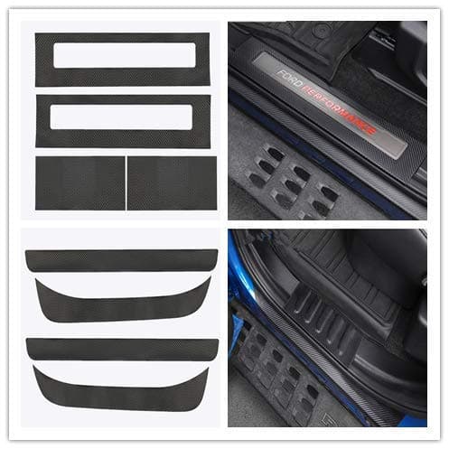 Landparts 8Pcs/Set Leather Carbon Fiber Grain Cool Door Sill Scuff Plate Protector Entry Guard Cover for Ford Raptor F150 2016-2020