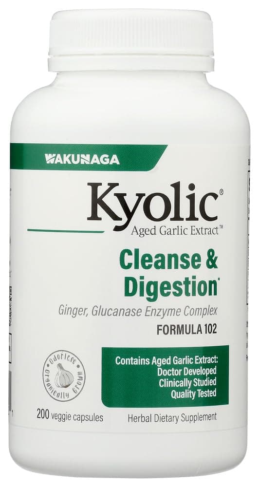 Aged Garlic Extract, Cleanse & Digestion, Formula 102, 200 Veggie Capsules, Kyolic