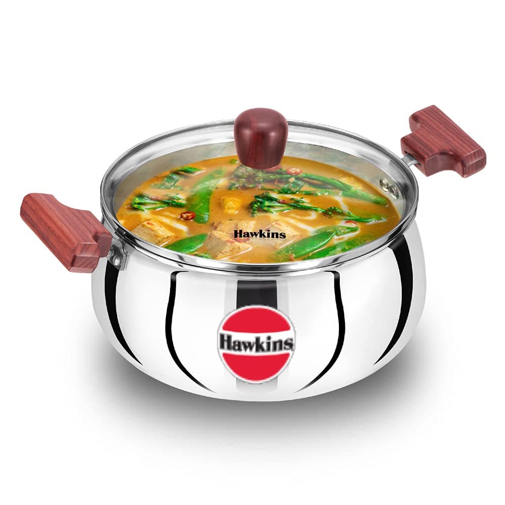 4 Litre Cook n Serve Handi with Glass Lid, Induction Compatible Tri-Ply Stainless Steel Cookware, Cooking Pot, Saucepan, Silver (SSH40G)