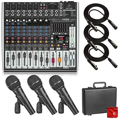 Behringer Xenyx X1222USB Premium 16-Input 2/2-Bus Mixer with USB/Audio Interface with Behringer Ultravoice XM1800S Dynamic Cardioid Vocal and Instrument Microphones and 3X Pro 10ft XLR Cables