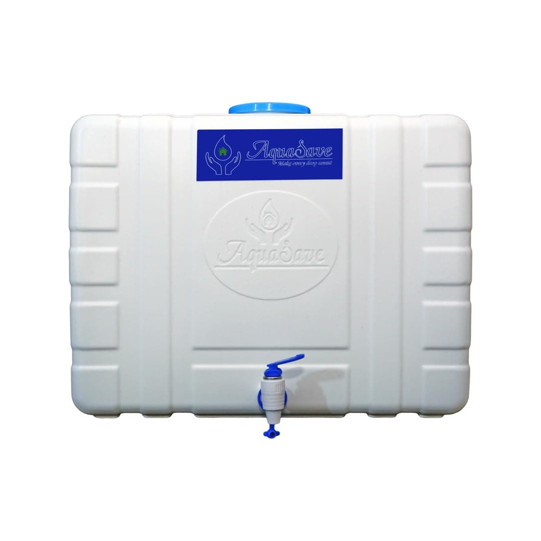 - Aquasave RR1 auto sensor RO waste water saving translucent tank 30 Liters | food grade HDPE plastic tank | wall mountable Jerry Can | Portable water storage tank with tap | Suitable with all type of water purifiers