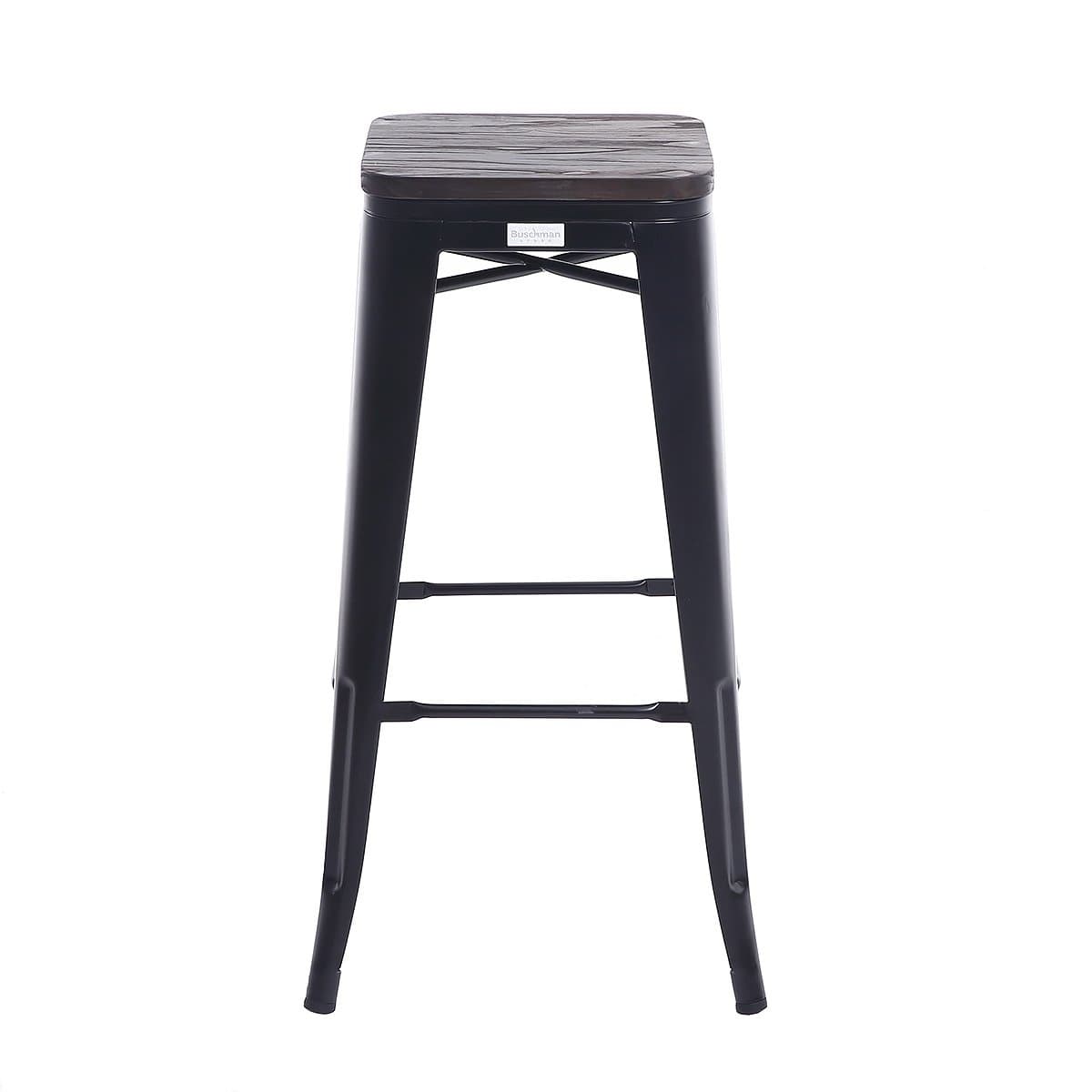 Buschman Set of 4 Matte Black Wooden Seat 30 Inch Bar Height Metal Bar Stools, Indoor/Outdoor, Stackable