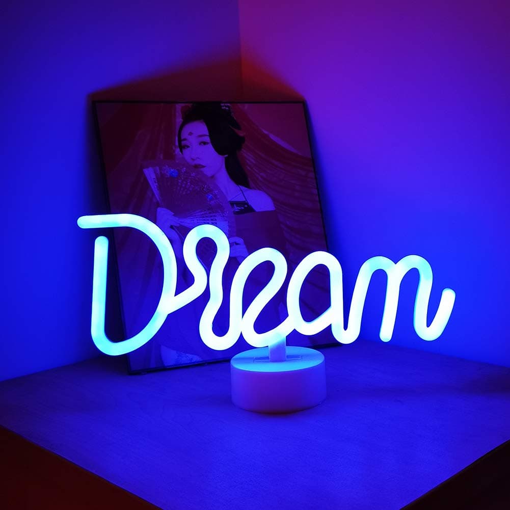 Dream Shaped Neon Light LED Neon Signs Table Light Art Decorative Neon Lamp with Base for Children Baby Room Hose Bar Recreational Wedding Party Decoration