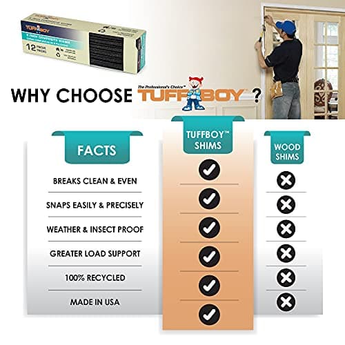 Composite Shims and Leveling Wedges, 12 Pack 8-Inch Plastic Shims, Extreme Load Support for Furniture Appliances, Easy to Snap Door Window Toilet Table Levelers - TUFFBOY