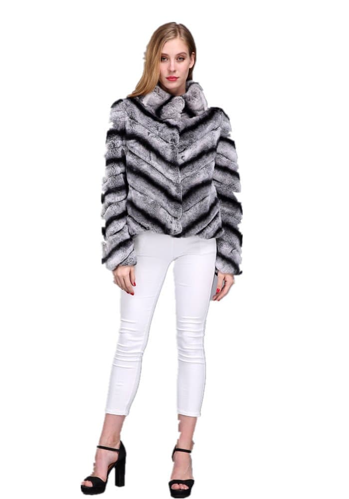 LVCOMEFFLady Genuine Rex Rabbit Fur Chinchilla Outwear Plus size Coat Women Jacket (US, Alpha, X-Small, Regular, Regular)