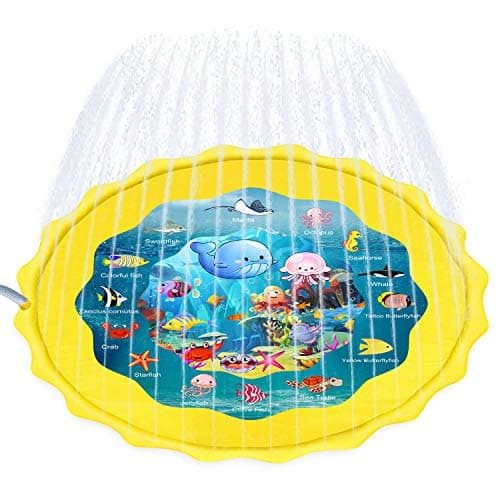 MDrebel Sprinkler for Kids, 68" Sprinkler and Splash Pad, Inflatable Outdoor Sprinkler Mat Water Toys for Kids Toddlers Babies Boys and Girls (Yellow)