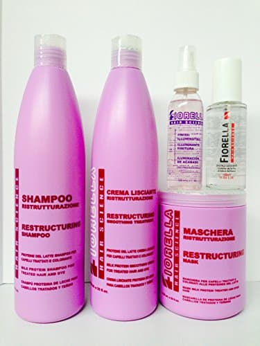 Fiorella Restructuring Shampoo 33 Oz, Restructuring Mask 33 Oz, Restructuring Smoothing Treatment 33 Oz, Finish Illuminating 4 Oz and Cristaux Brilliants 3.38 Oz