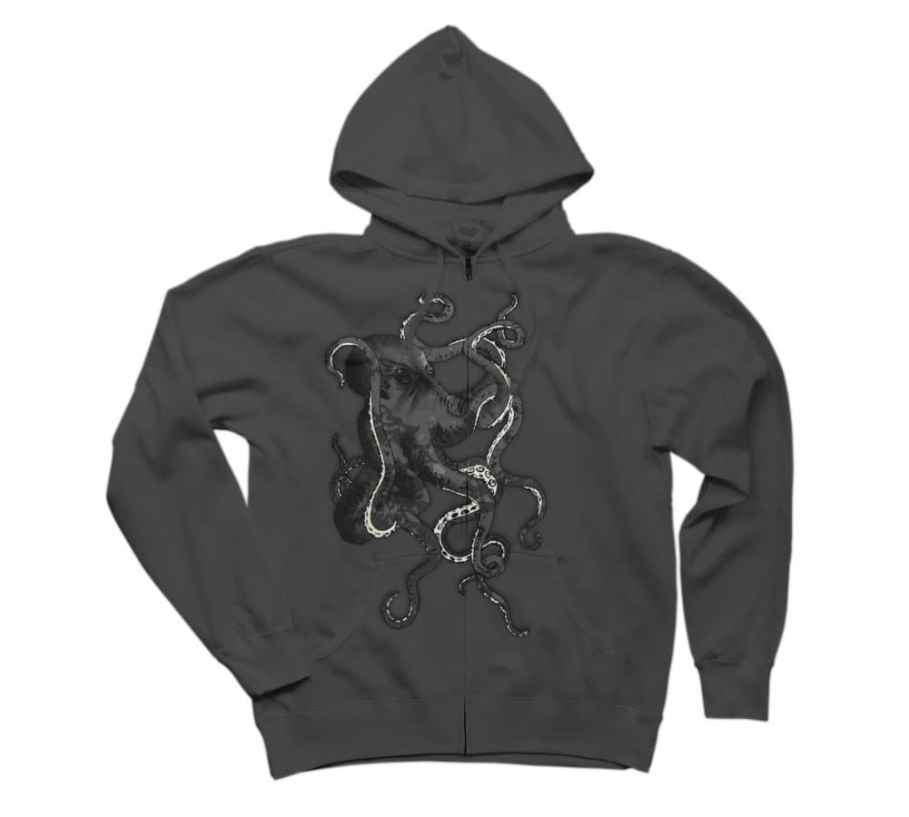 Octopus Men's Large Charcoal Graphic Zip Hoodie - Design By Humans