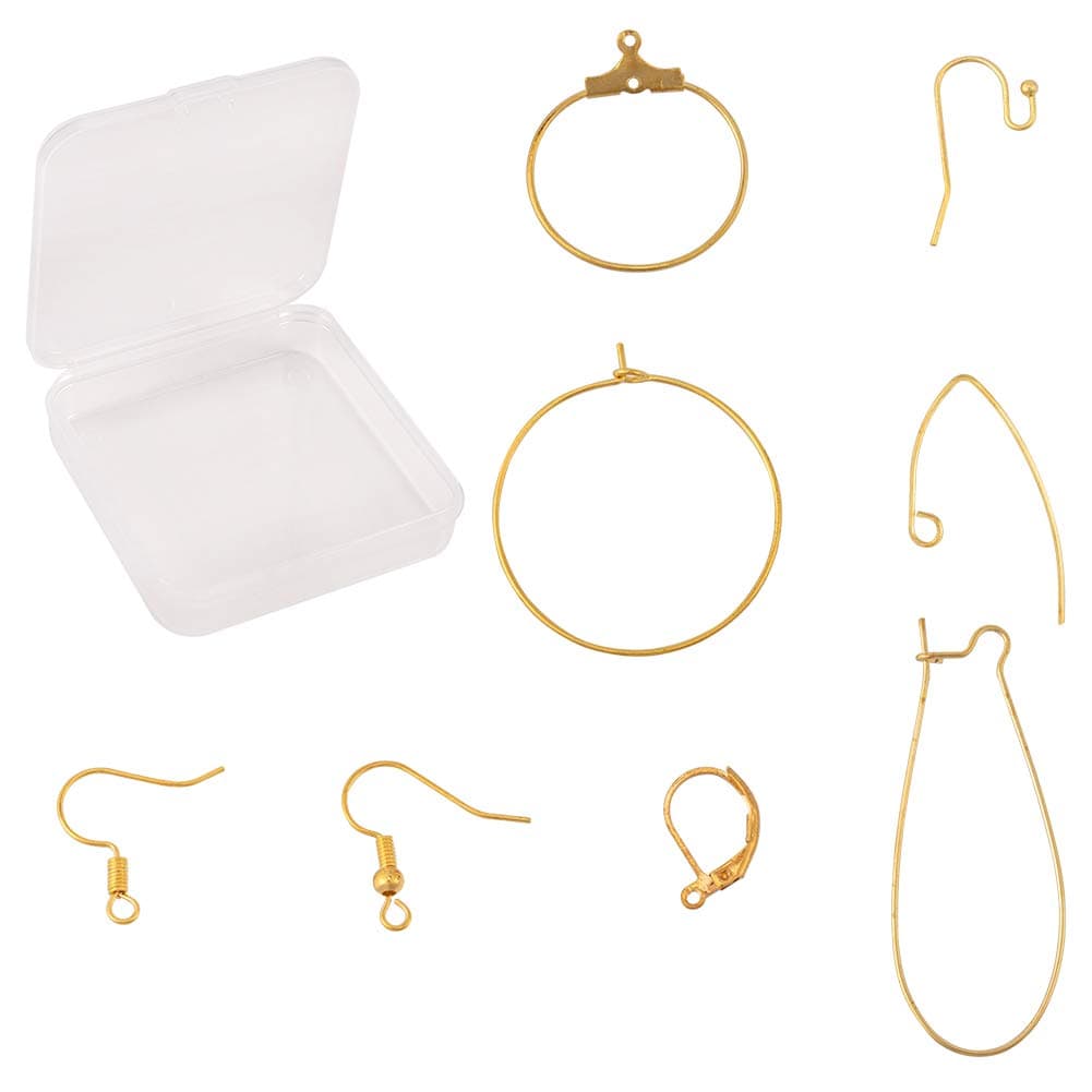 SUNNYCLUE 1 Box 160pcs 8 Styles Earrings Findings Include Earring Hooks & Earring Hoops & leverback Earwires for Jewellery Making Earring DIY Crafts Supplies, Earring Hooks and Hoops, Golden