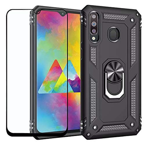 Strug for Samsung Galaxy M30 Case,Heavy Duty Shockproof Protection Built-in 360 Rotatable Ring Magnetic Car Mount Case with Screen Protector for Samsung Galaxy M30(Black)