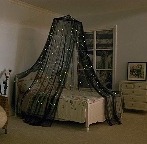 loonju Glowing Mosquito Net Dome Bed Canopy with Stars for Kids Playing Reading Bedroom Decor (black)