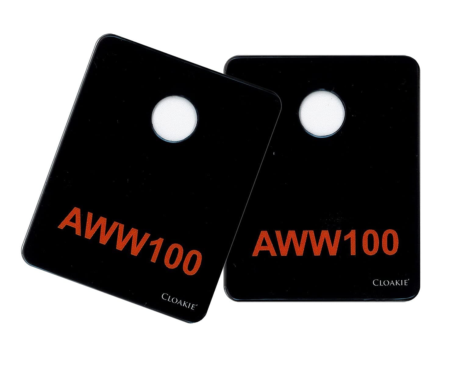 100 Pairs of Cloakie® Mini Plastic Cloakroom Tickets/Tags with 100 Luggage Loops (Black with Orange Text)