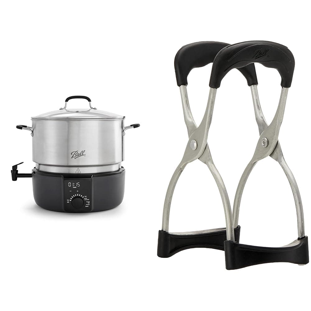 Ball EasyCanner Electric Water Bath Canner, 21 quart, Silver & ® Secure-Grip Jar Lifter (by Jarden Home Brands)