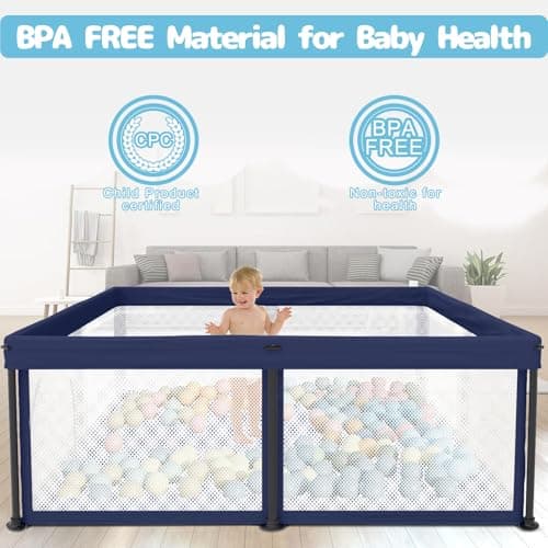 TOREVSIOR Foldable Baby Playpen with Mat, 50"×50" Collapsible Play Pen for Babies and Toddlers, Indoor & Outdoor Kids Safety Play Pen, Portable Play Yard, Foldable Baby Playpen with 50 Ocean Balls