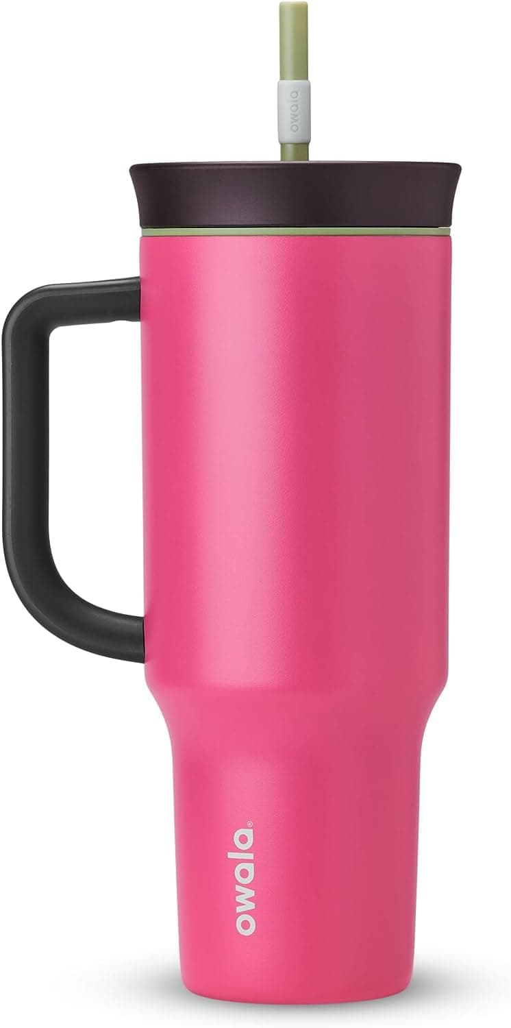Stainless Steel Triple Layer Insulated Travel Tumbler with Spill Resistant Lid, Straw, and Carry Handle, BPA Free, 40 oz, Pink (Watermelon Breeze)