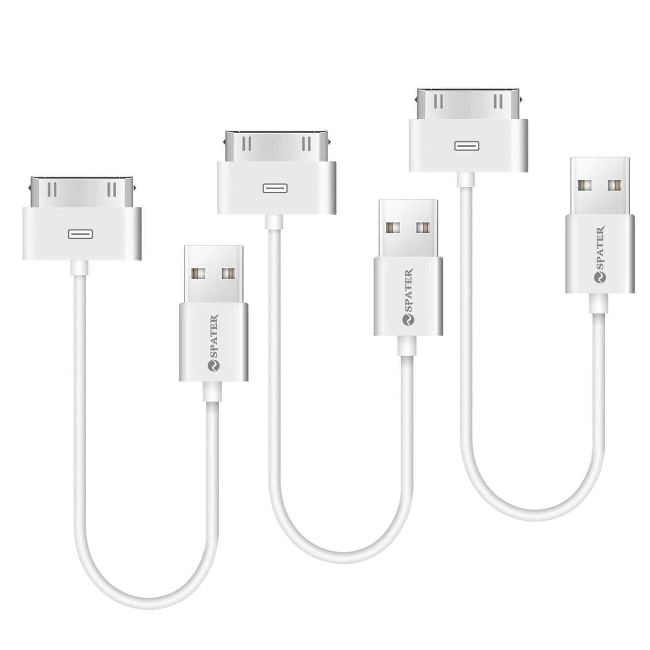 Spater 30-Pin Short USB Cables Compatible with iPhone 4 / 4S / 3G / 3GS, iPad 1/2 / 3, and iPod Nano - 3 Packs/7 Inch
