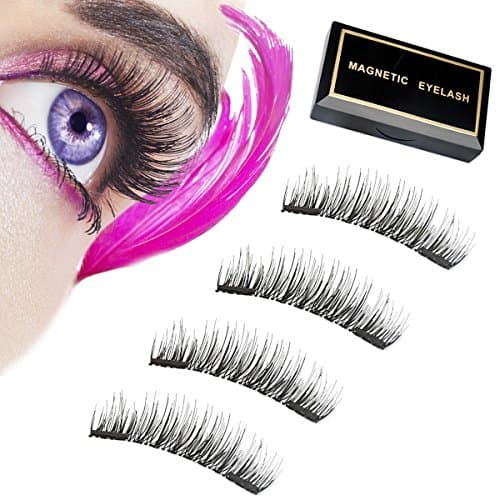 Magnetic Eyelashes, Minyee [New Version] Dual Magnets No Glue Fake Lashes, Natural 3D Reusable False Magnet Eyelash, Ultra-Thin Handmade Lash [1 Pair/4 Pieces]