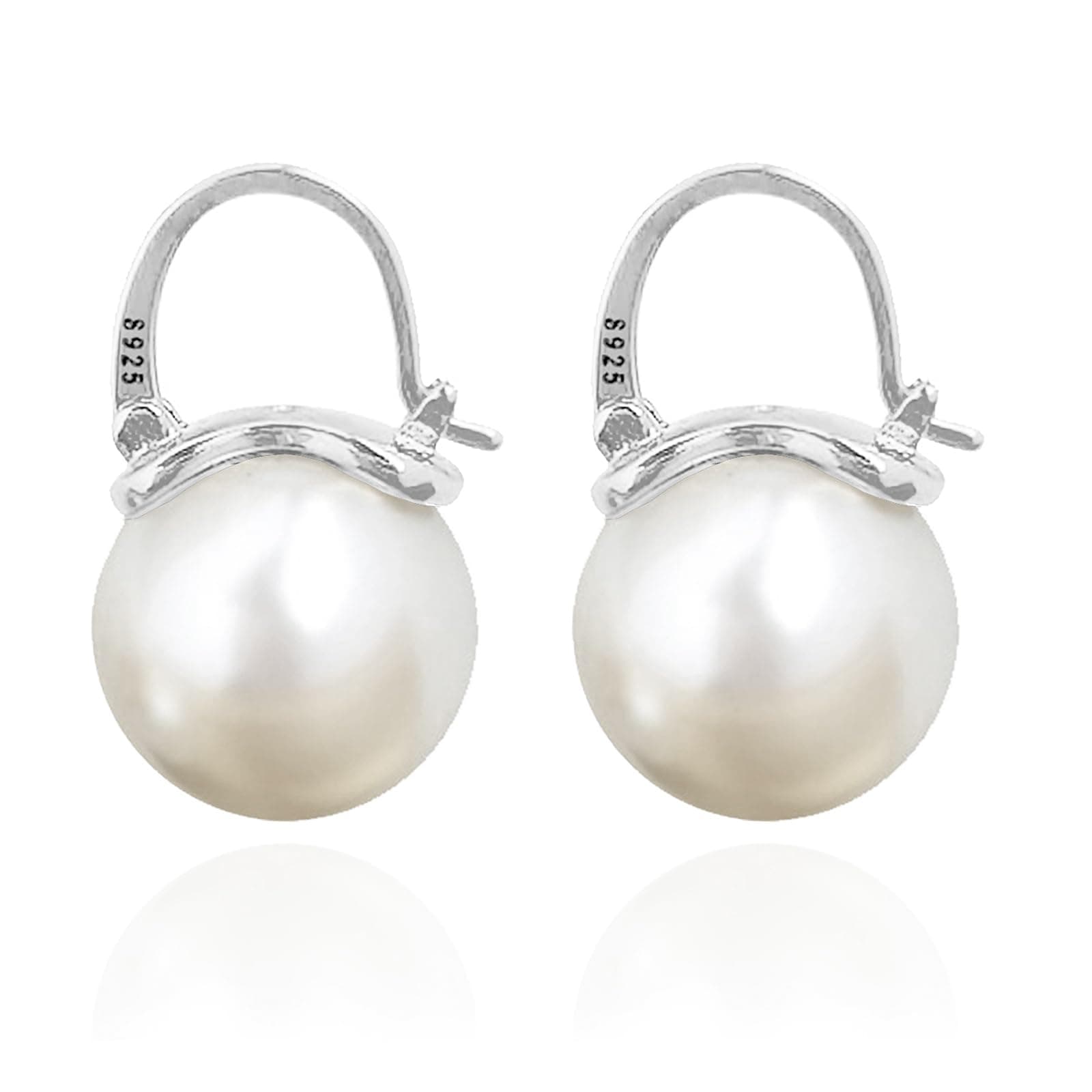 OwMell Elegant 925 Sterling Silver Pearl Drop Earrings Dangle Stud Gold Plated Earrings for Women Large Size 12mm