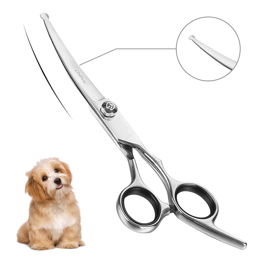 Chibuy Curved dog grooming scissors with Round Tips, Pet Shear for Cats, 4CR Stainless Steel Bending, Professional Tools for Home