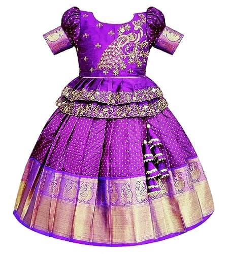 White Button New south Indian traditional pattu pavadai Jecquard Lehenga choli for girls dress