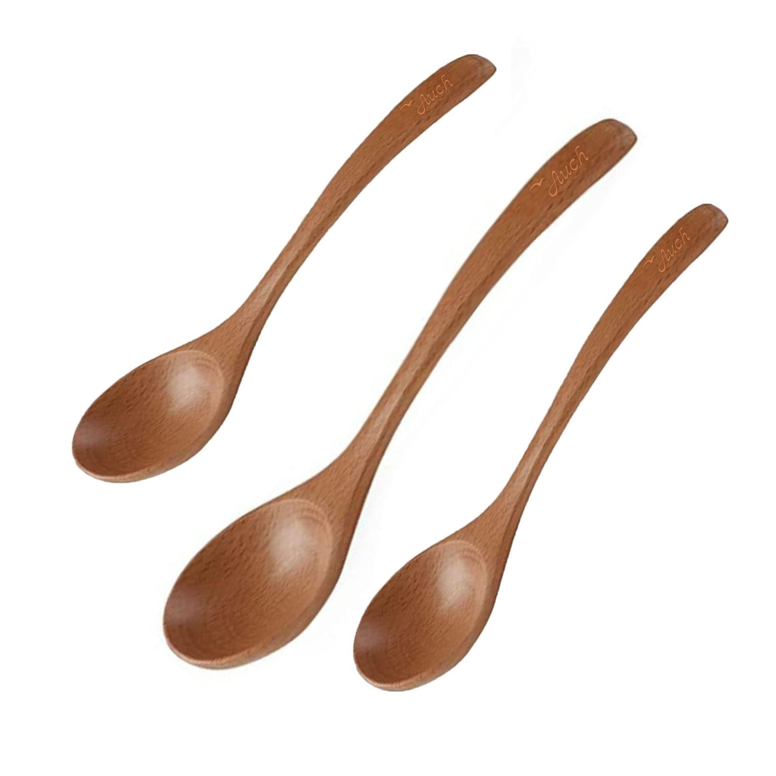 Auch 3Pcs Wooden Spoons, Wood Soup Spoons for Eating Mixing Stirring Cooking, Long Handle Spoon with Japanese Style Kitchen Utensil
