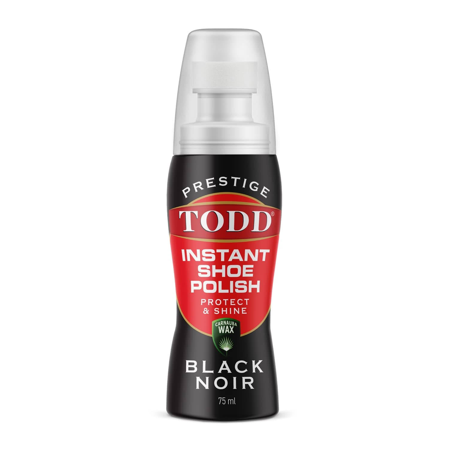 TODDPRESTIGE Liquid Shoe Polish Black with Carnauba Wax | Instant Shine and Protect for Shoes, Boots, Bags | 75ml Bottle with Sponge