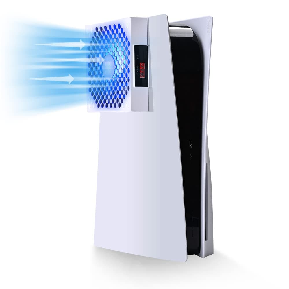 - PS5 Cooling Fan,PS5 Cooler System, Fan Speed Automactically Adjusted by Temperature(℃/℉), Low Noise, 3 Speed 1500/1750/2000RPM (140MM) with RGB LED (White)