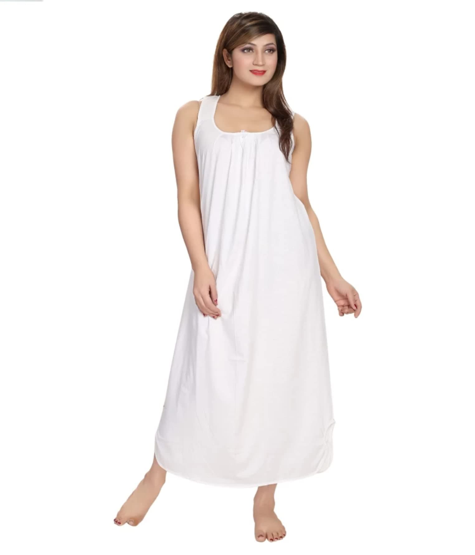 H & C Full Length Women's Hosiery Cotton Fabric Long Nighty Slip/Camisole Slip/Night Wear Maxi for Women Free Size