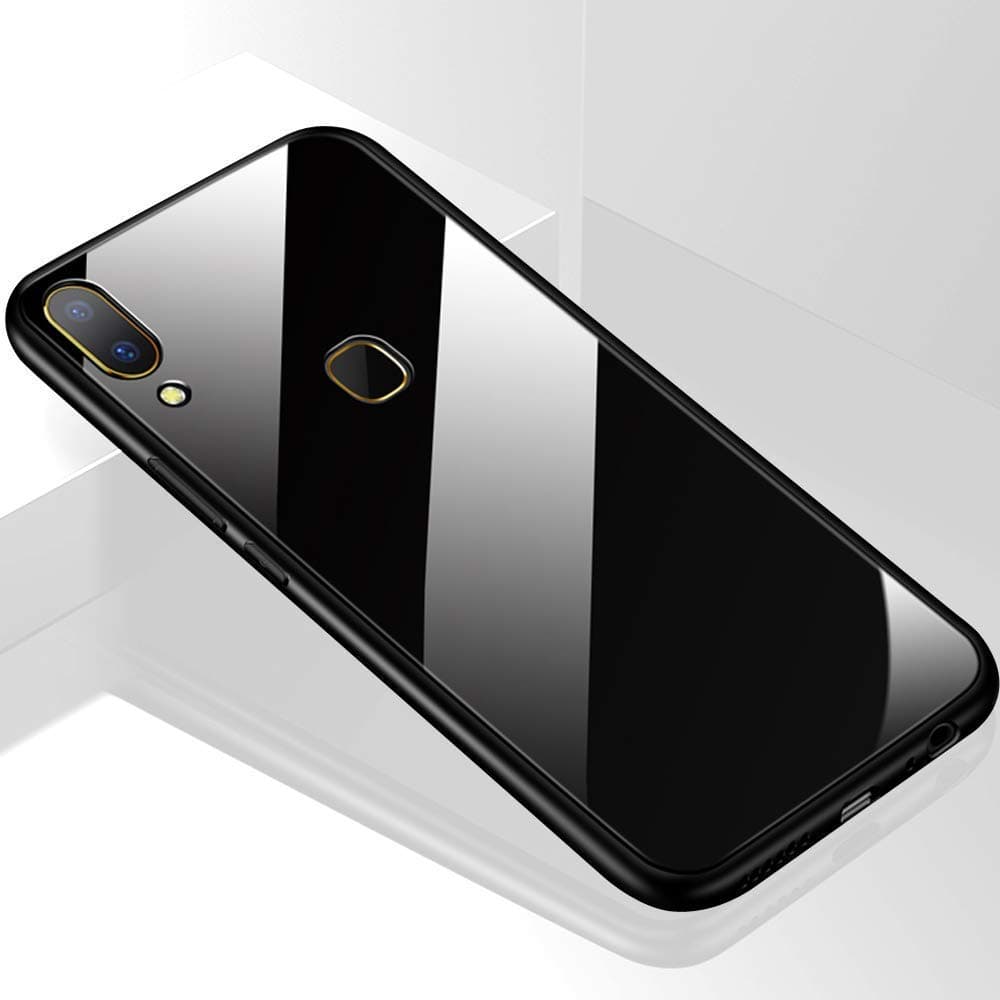 STYLUSH Vivo V9 Clear Back Lens Protector Case Cover for Slim Thin Crystal Clear Soft Hybrid Auto Focus Bumper Back Case Cover Black (Black GLS)