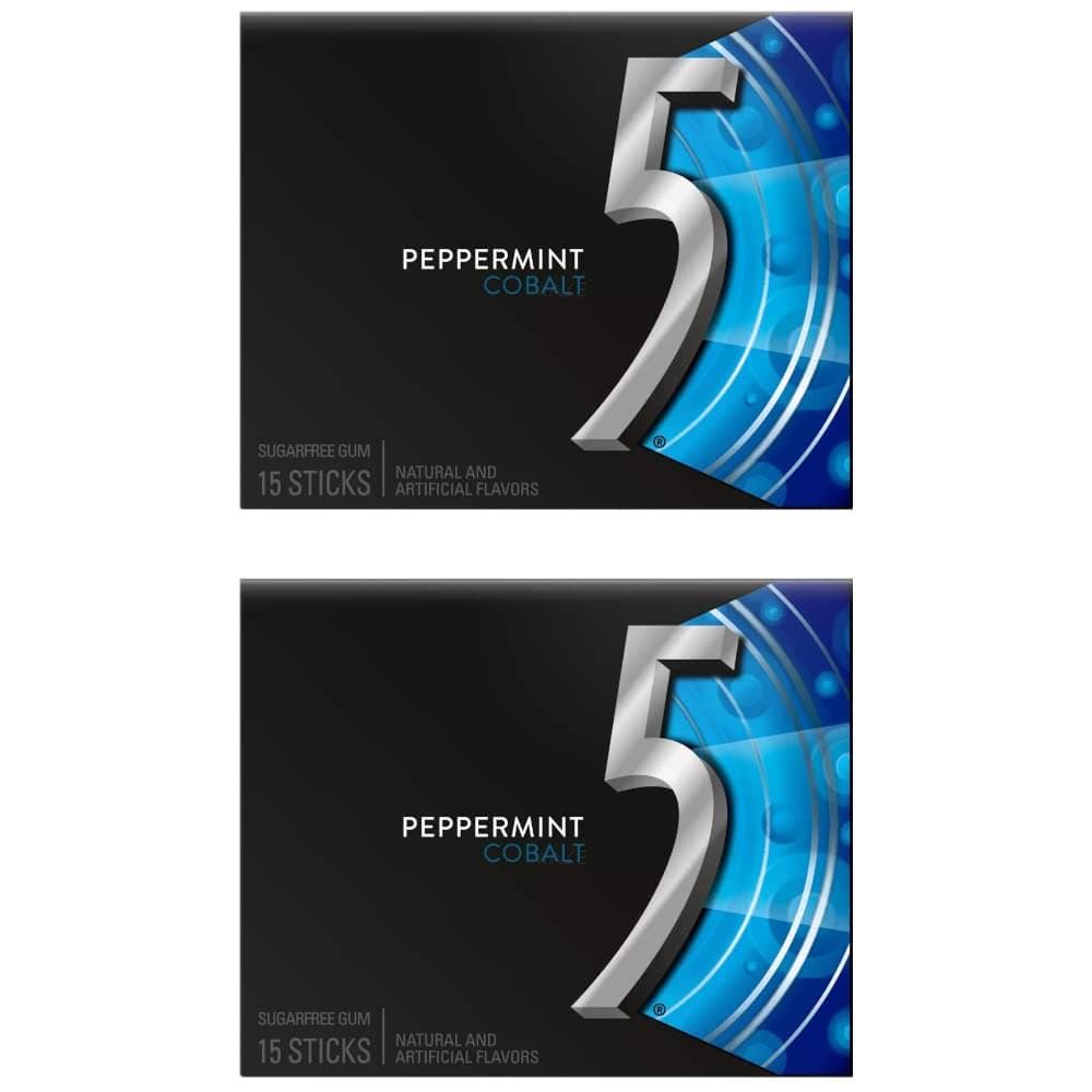 5 Gum Cobalt Peppermint, Sugar Free Gum, 15 Sticks, 2 X 40.5 G