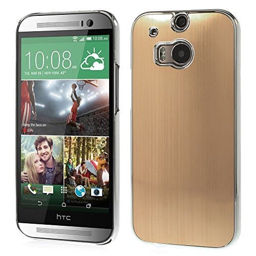 HTC One 1 M8 Phone Gold Back Metallic Finish Luxury Case Hard Fitted Cover+Free Screen Protector