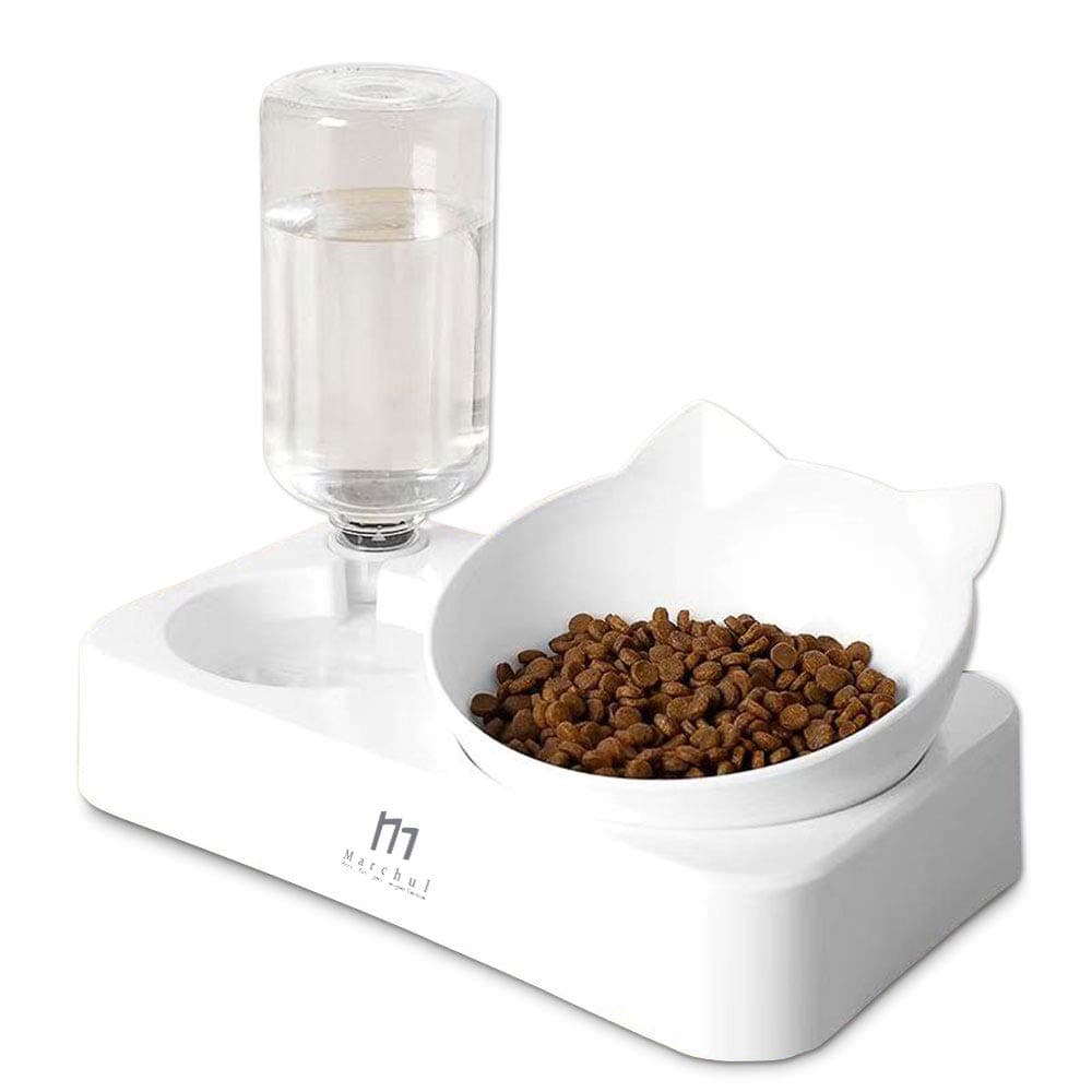 Marchul Cat Gravity Water and Food Bowls, Cat Dog Tilted Water and Food Bowl Set
