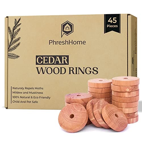 Moth Killer – Natural Moth Repellent for Wardrobes for Absorbing Moisture – Moth Balls – Fresh Moth Repellent – Cedarwood Moth Repellent – Pack of 45 with Sandpaper