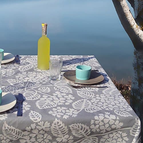 Fleur de Soleil - Grey Hydrangea Coated Tablecloth - Square - 160 x 160 cm - Finishing - Non-Hemmed (Free Cut), Material - Coated Cotton