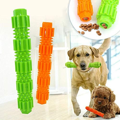 shengyuze Dog Chew Stick Aggressive Chewer Treat Dispenser Rubber Pet Teeth Cleaning Toy(Orange S)
