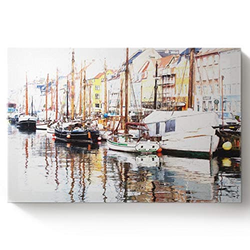 Arts Language DIY Oil Paintings Paint by Numbers Kit with Brushes for Adults/Kids Beginner Boat in Newport, Copenhagen, Denmark Acrylic Paints on Canvas Wooden Framed Wall Art 16x20in