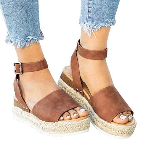 Strappy Sandals for Women Flat Wedge Open Toe Espadrille Platform Lightweight Size 41
