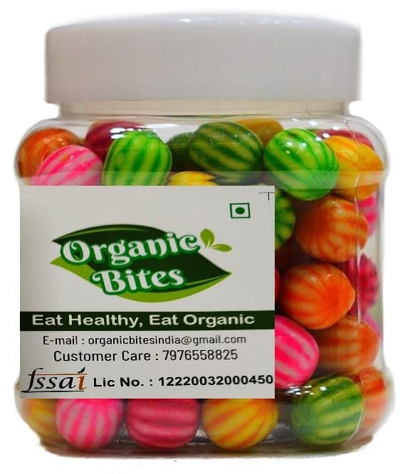 Organic Bites Chewing Gum Balls, Sugar Coated Bubble Gums Candy -150 Pcs (Jar Pack) - 350 Gm, Mix Fruit