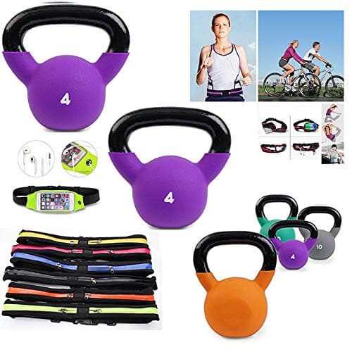 HK Online Neoprene or Vinyl Coated CAST IRON KETTLEBELL -Easy Wide Grip, Sumo Squats, Walking Lunges, Weights & Training GYM BELT, Fitness Waistpack