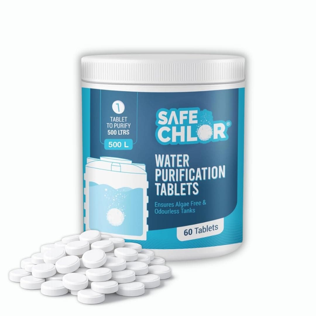 500 L | Chlorine Tablets for Water Tanks of 500 Ltrs, | Overhead & Underground Tanks | Water Purification Tablets | 1 Tablet to Treat 500 liters | Pack of 60 Tablets for 30000 Ltrs