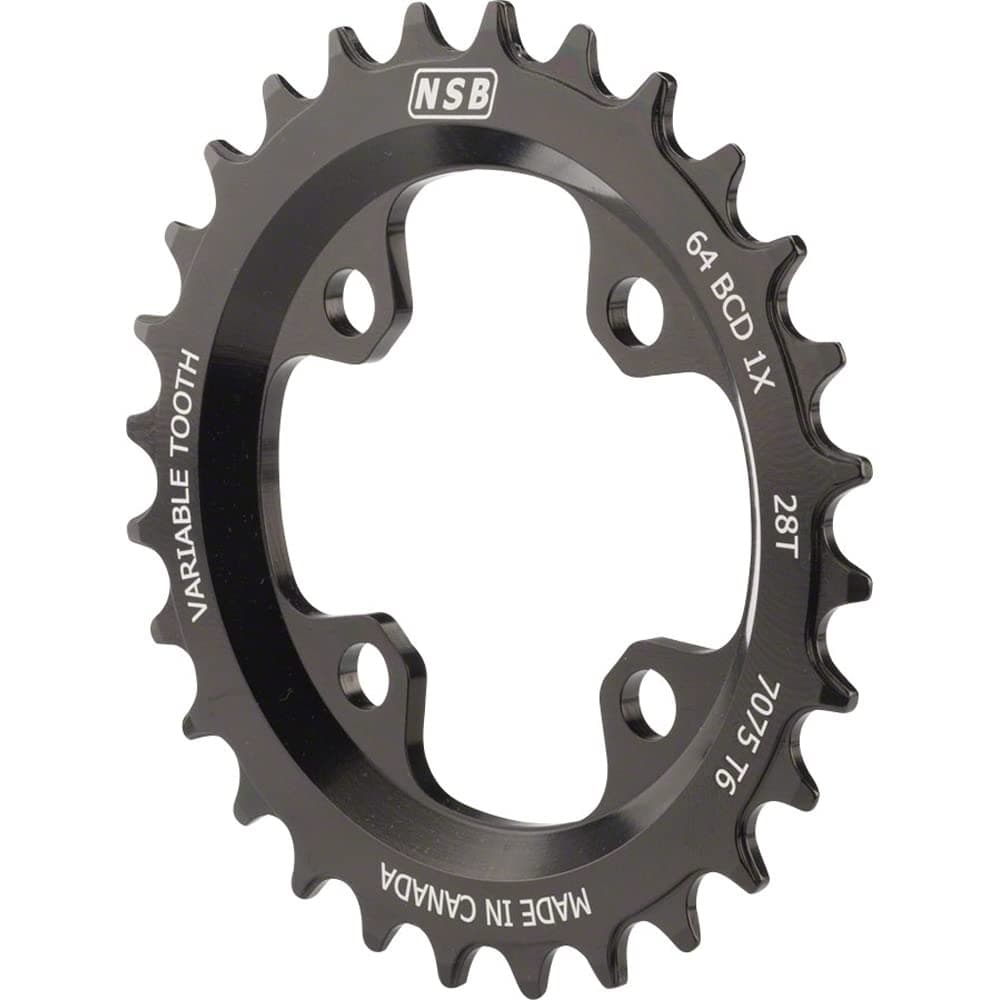 North Shore Billet Variable Tooth Chainring: 28T, Standard 64 BCD, Black