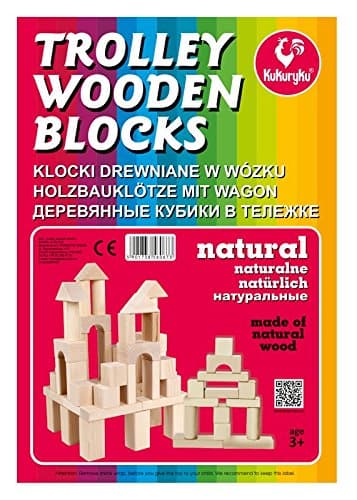 Kukuryku Kukuryku0673 74 Pieces Wooden Trolley Blocks, Natural, Multi-Color