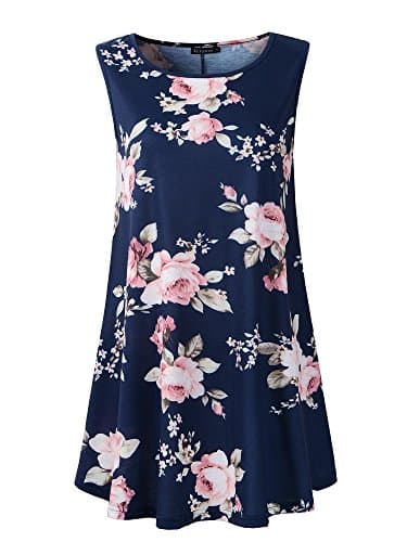 Women's Sleeveless Swing Tunic Summer Floral Flare Tank Top