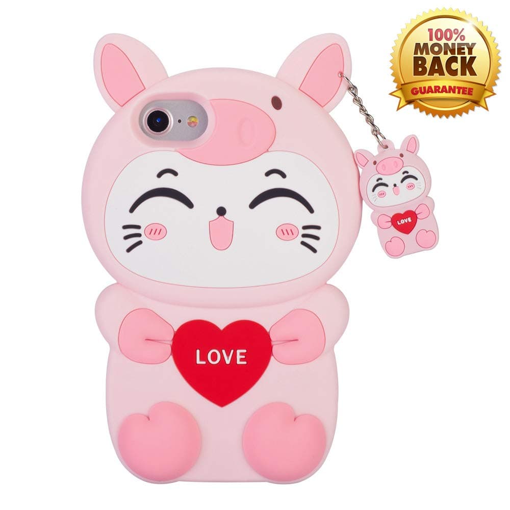 YINTRADE 3D Pink Cat Cartoon Case for iPhone 8/7/6S/6 (4.7"), Cute Kawaii Fashion Animals Soft Rubber Silicone Shockproof Drop Protection Skin Durable Bumper Case for Girls Kids Teens Ladies