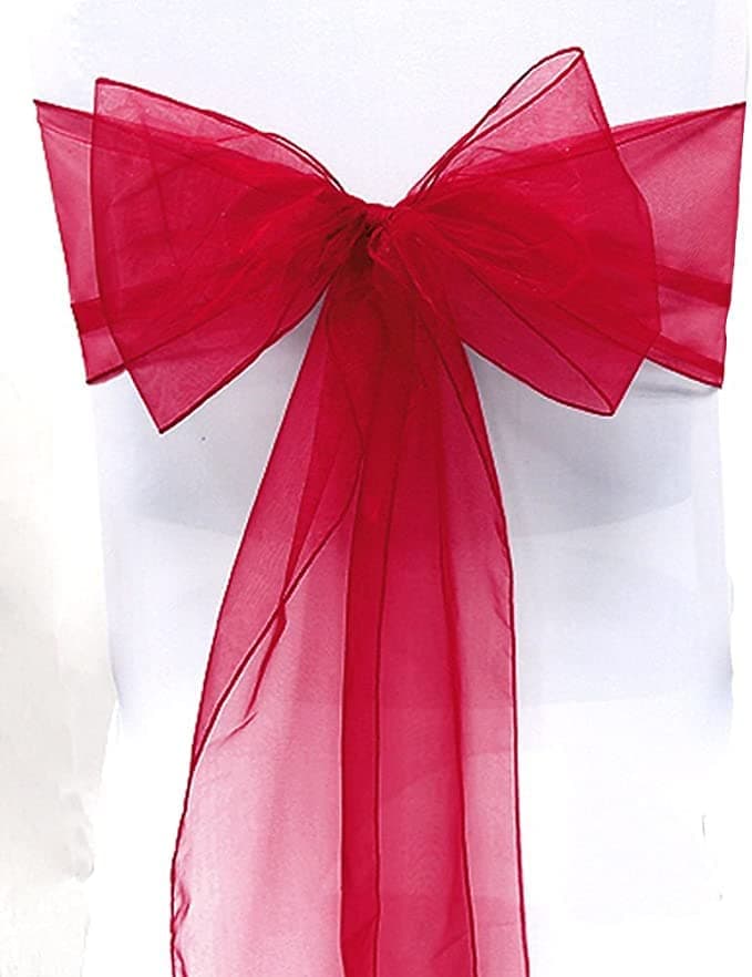 Sarvam Fashion Set of 10 Chair Bows Sashes Tie Back Decorative Item Cover ups for Wedding Reception Events Banquets Chairs Decoration (7 Inch X 108 Inch (17CM x 275CM), Apple Red)