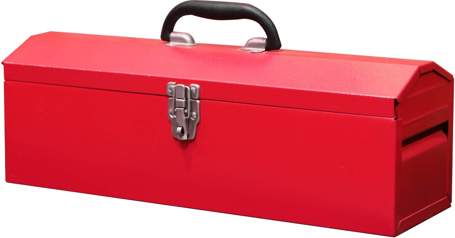 TB101 Torin 19" Hip Roof Style Portable Steel Tool Box with Metal Latch Closure and Removable Storage Tray, Red