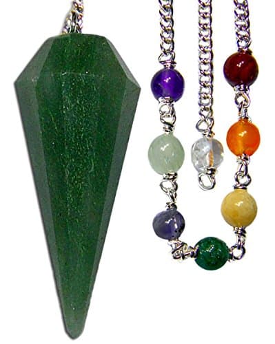 Green Aventurine 12-facet Luck Chakra Pendulum with Satin Bag and Instruction Leaflet for Divination / Dowsing Tool