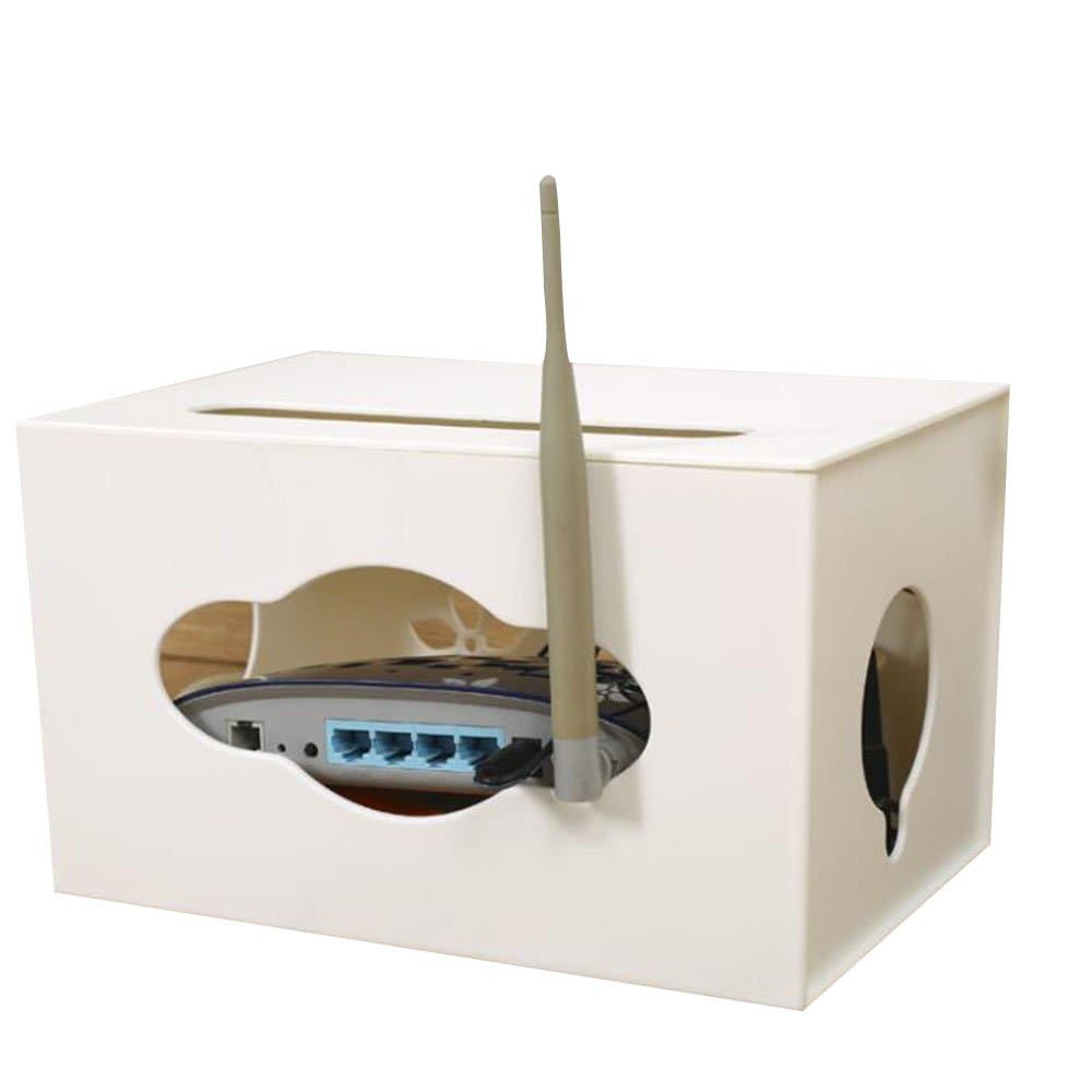 Everyfit WIFI Router Storage Box, Plastic Wire Box Power Cord Socket Storage Box Cable Management Wire Cord Tidy Box(White)